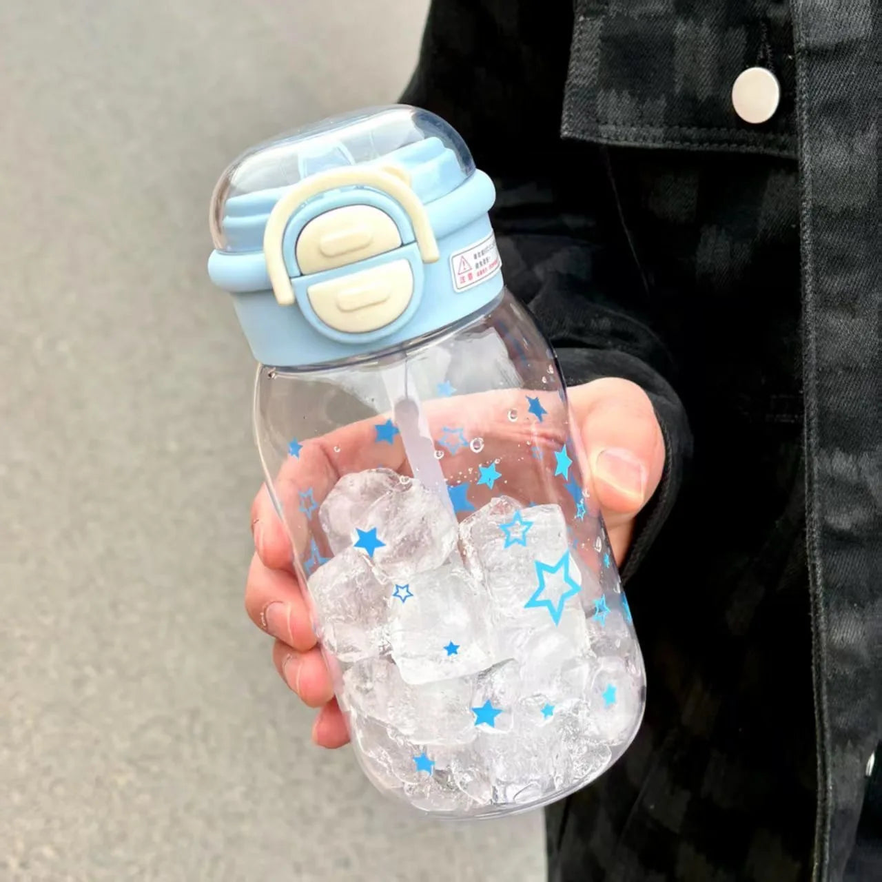 Cute Water Bottle with Straw Portable Plastic Pop-Up Cover Water Cup