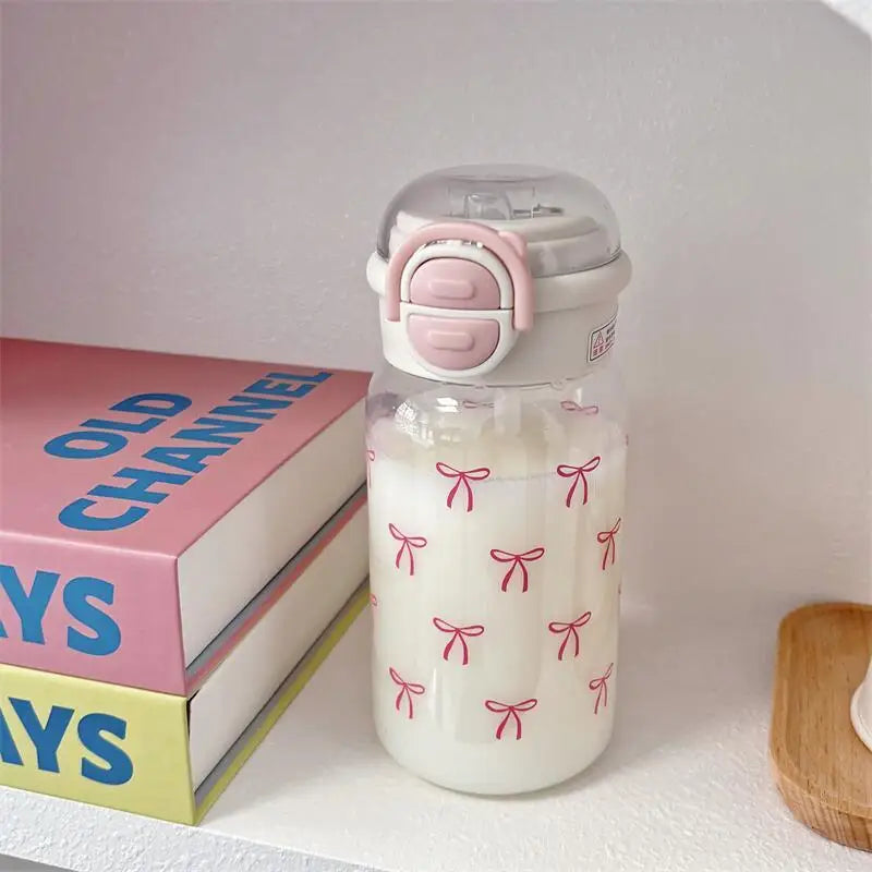 Cute Water Bottle with Straw Portable Plastic Pop-Up Cover Water Cup