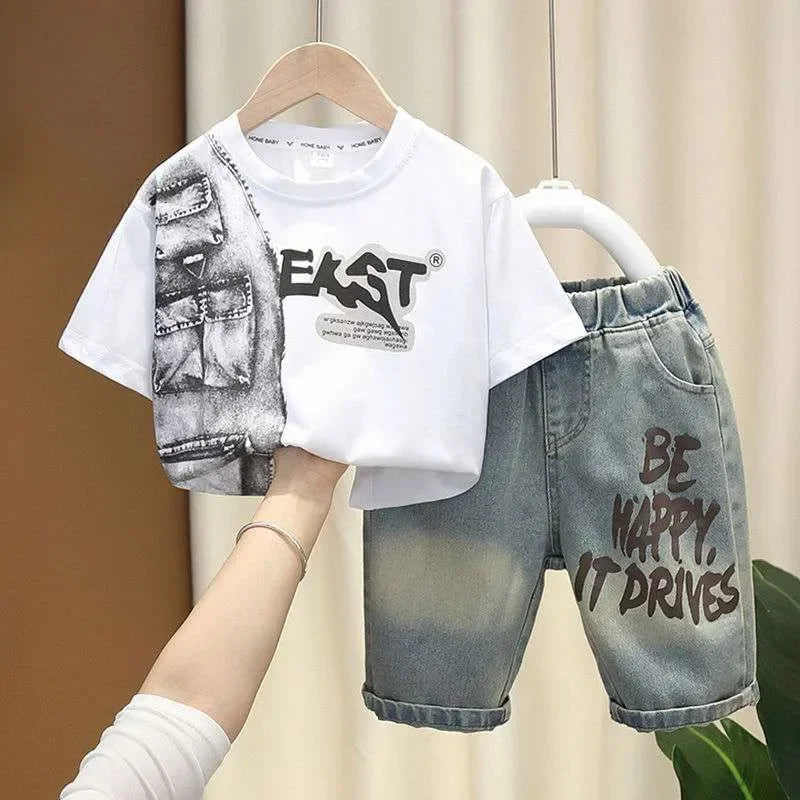 Boys Summer Clothing Set Letter Print Short Sleeved Shorts For Kids