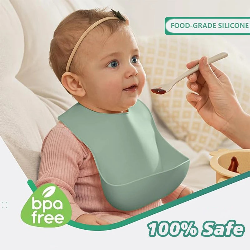 Baby Silicone Tray Bib Waterproof Soft speed Adjustable Bibs