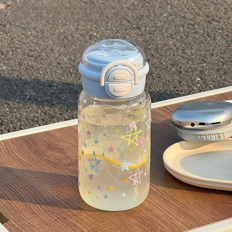 Cute Water Bottle with Straw Portable Plastic Pop-Up Cover Water Cup
