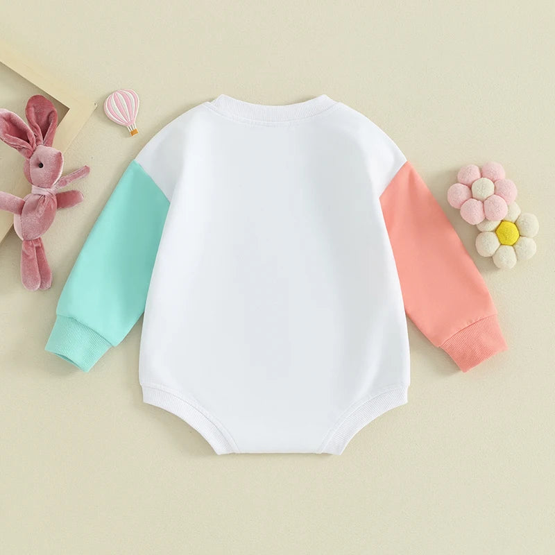 Infant Easter Jumpsuit with Cute Bunny Print and Ruffle Girl Rompe