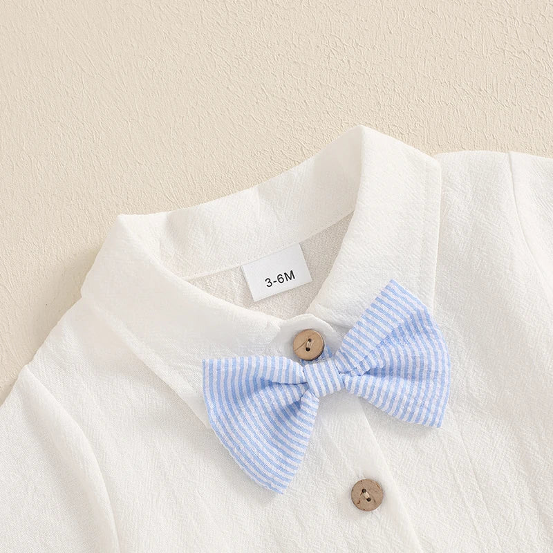 Lioraitiin Baby Boy Gentleman Outfit Solid Color Lapel Neck Romper