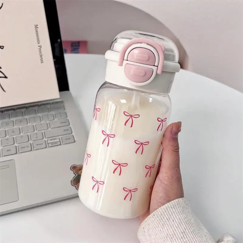 Cute Water Bottle with Straw Portable Plastic Pop-Up Cover Water Cup