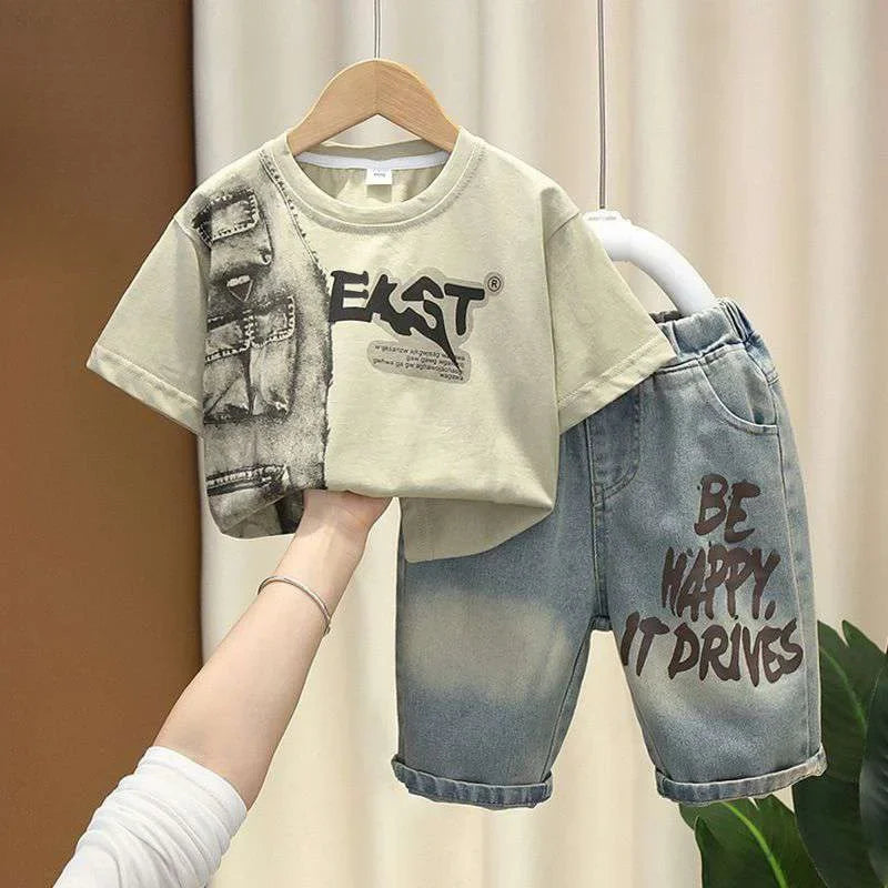 Boys Summer Clothing Set Letter Print Short Sleeved Shorts For Kids