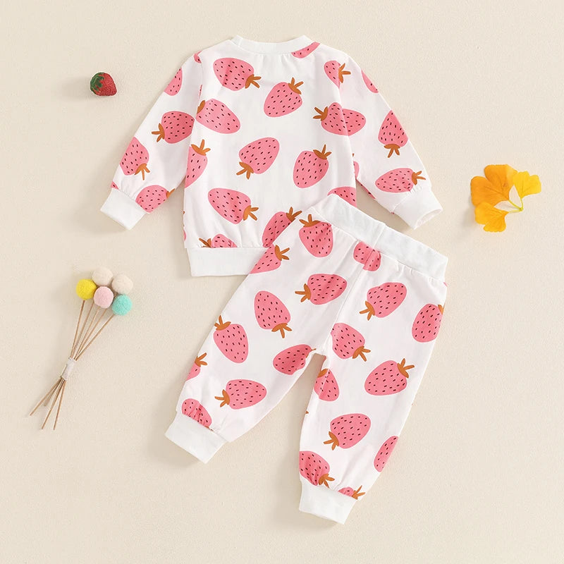 Lioraitiin Toddler Girls Fall Outfits Strawberry Print Long Sweatshirt