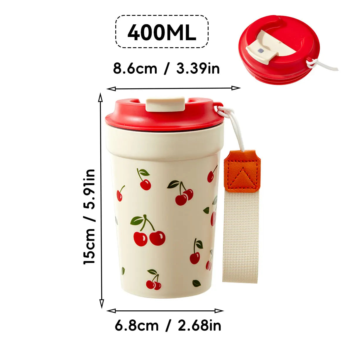Tumbler Plastic Water Cup with Rope Cherry Pattern Milk Coffee Mug