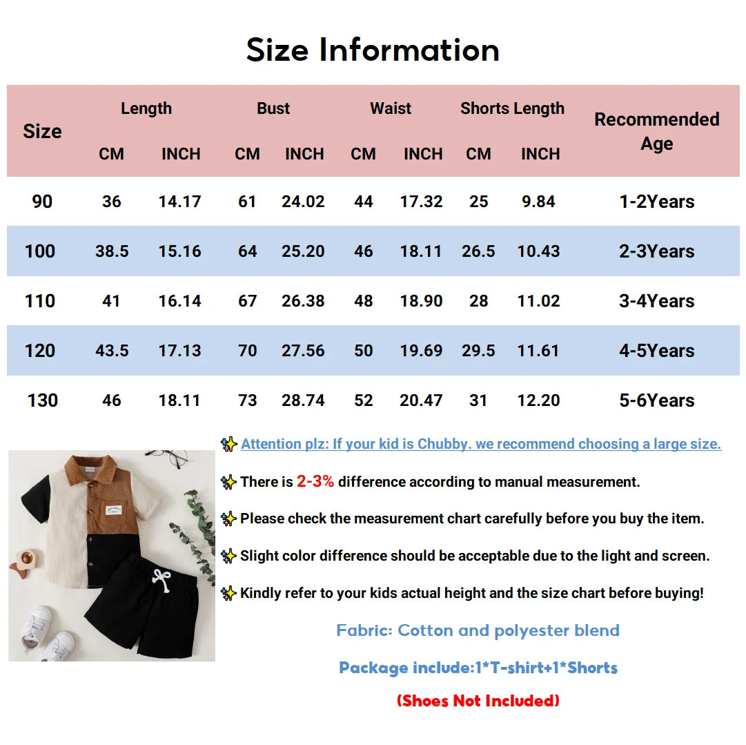 Children Boys' Flip collar Color Blocked Pit Stripe Top Shorts Fashion