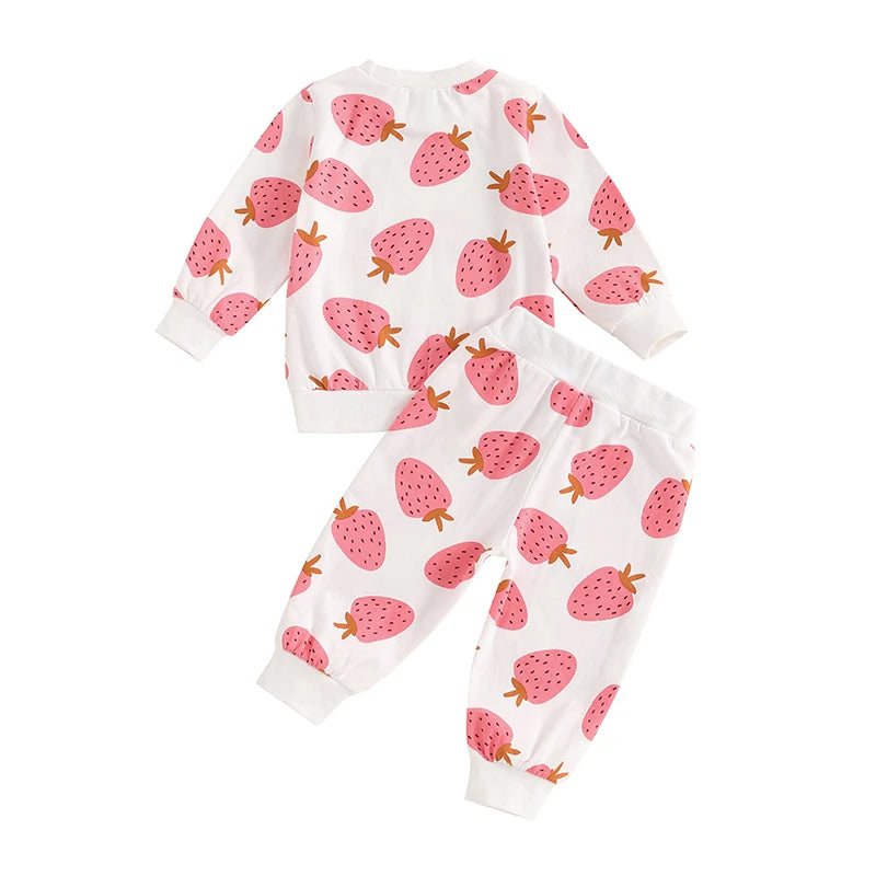Lioraitiin Toddler Girls Fall Outfits Strawberry Print Long Sweatshirt