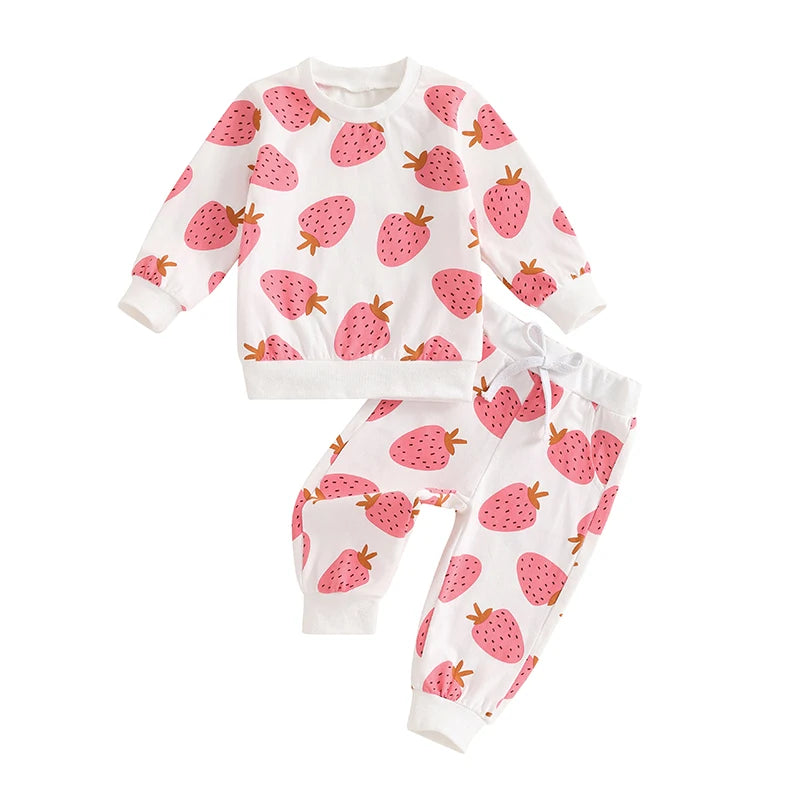 Lioraitiin Toddler Girls Fall Outfits Strawberry Print Long Sweatshirt