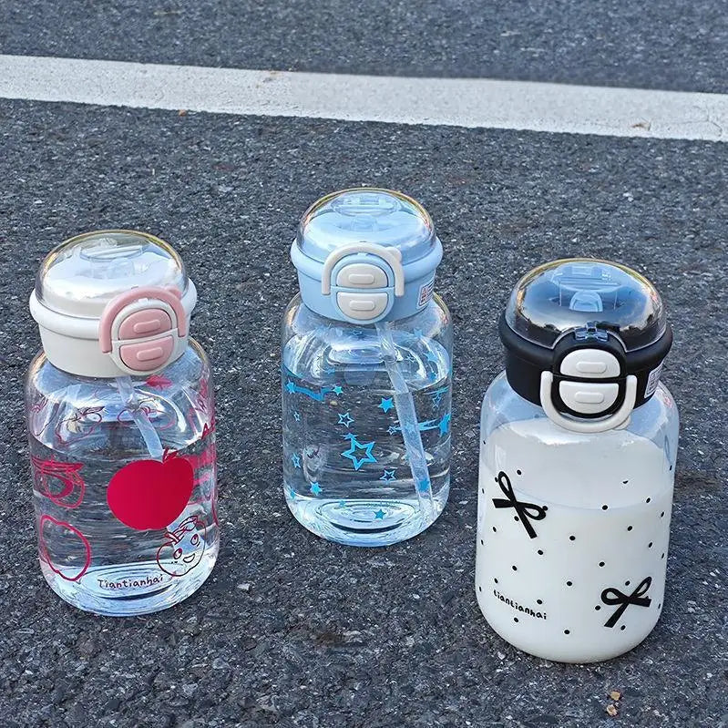 Cute Water Bottle with Straw Portable Plastic Pop-Up Cover Water Cup