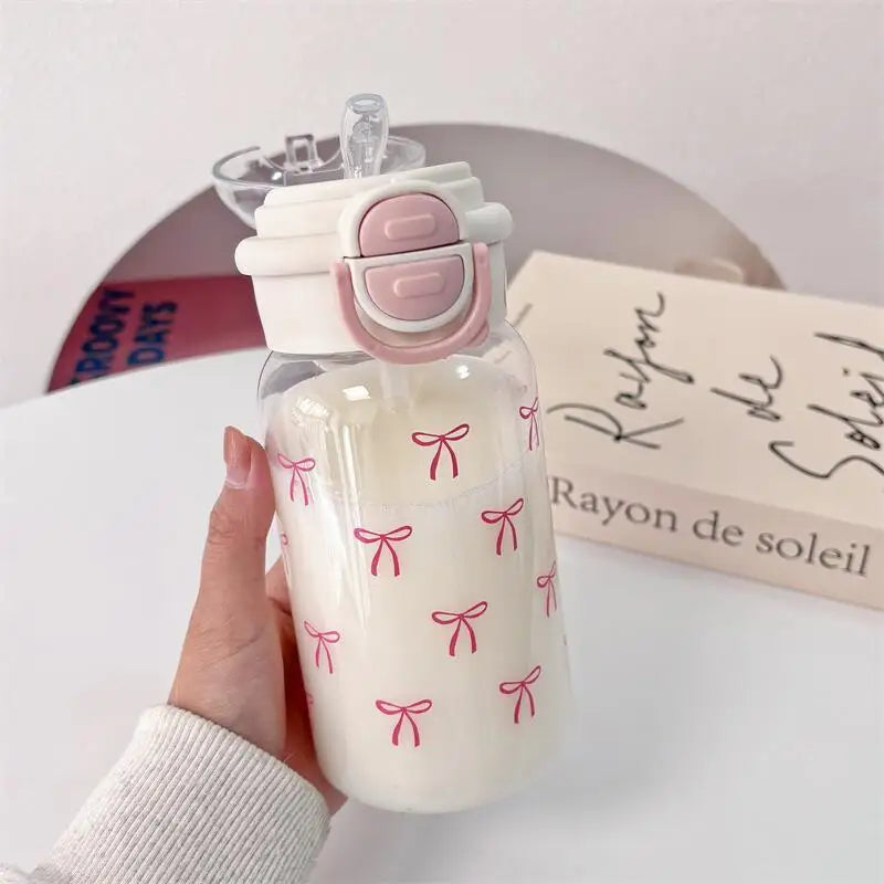 Cute Water Bottle with Straw Portable Plastic Pop-Up Cover Water Cup