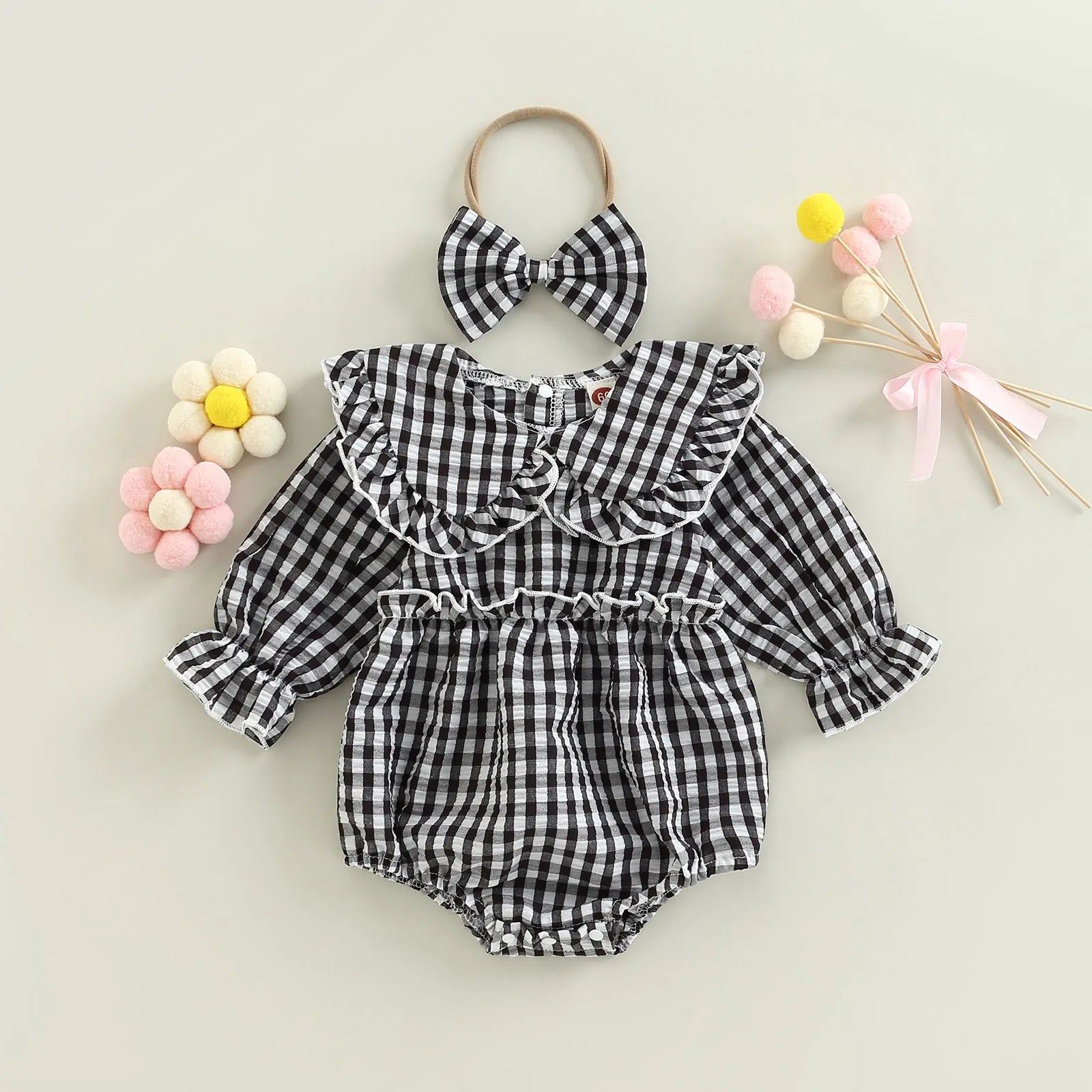 Citgeett Autumn Infant Baby Girl Fall Outfit Plaid Collar Bodysuit