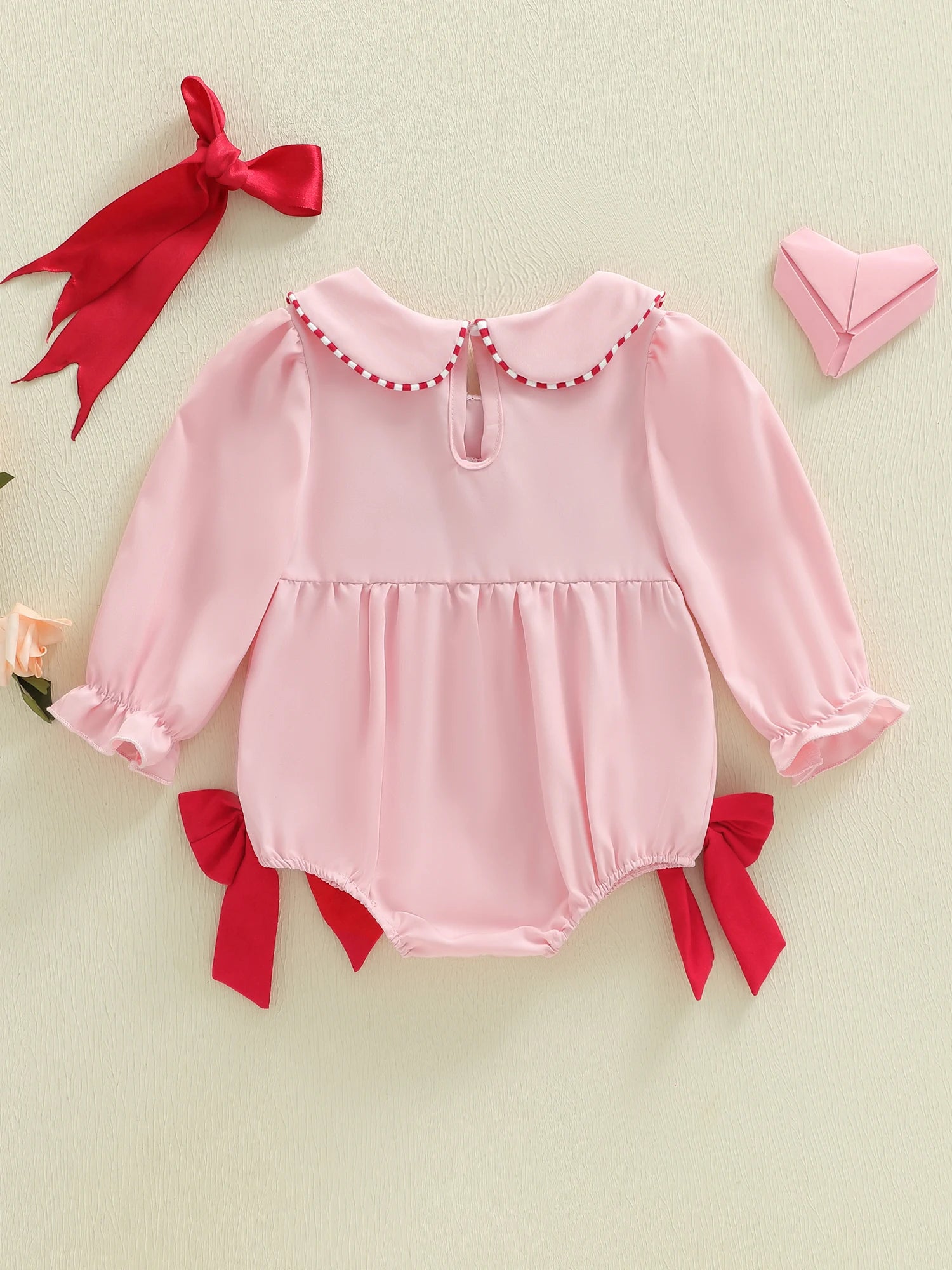 Sweetheart Baby Girl Rompers with Ruffle Sleeves and Heart Jumpsuit