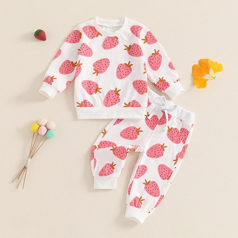 Lioraitiin Toddler Girls Fall Outfits Strawberry Print Long Sweatshirt