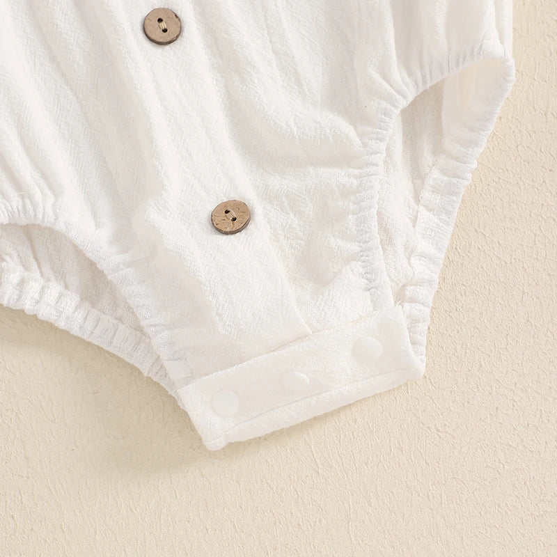 Lioraitiin Baby Boy Gentleman Outfit Solid Color Lapel Neck Romper