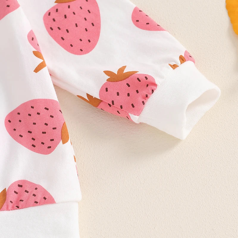 Lioraitiin Toddler Girls Fall Outfits Strawberry Print Long Sweatshirt