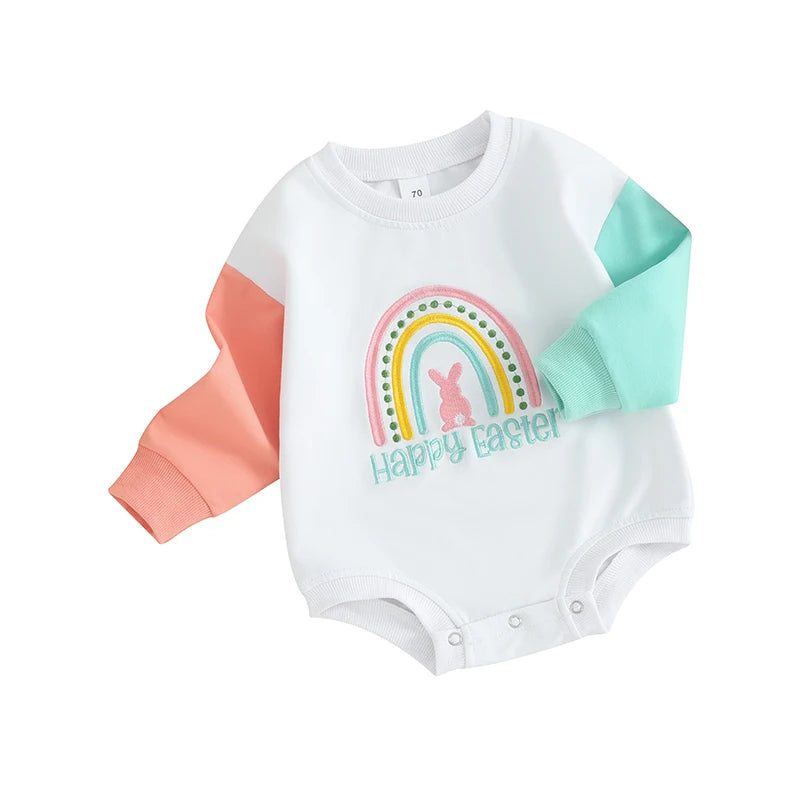 Infant Easter Jumpsuit with Cute Bunny Print and Ruffle Girl Rompe