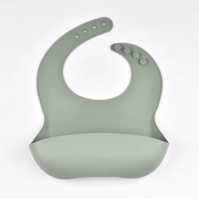 Baby Silicone Tray Bib Waterproof Soft speed Adjustable Bibs