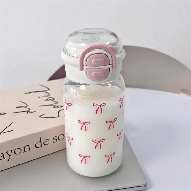Cute Water Bottle with Straw Portable Plastic Pop-Up Cover Water Cup