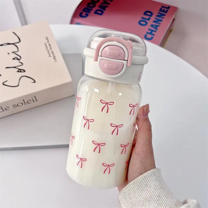 Cute Water Bottle with Straw Portable Plastic Pop-Up Cover Water Cup