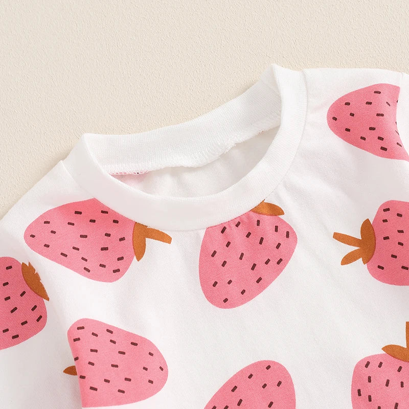 Lioraitiin Toddler Girls Fall Outfits Strawberry Print Long Sweatshirt