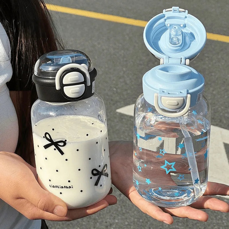Cute Water Bottle with Straw Portable Plastic Pop-Up Cover Water Cup