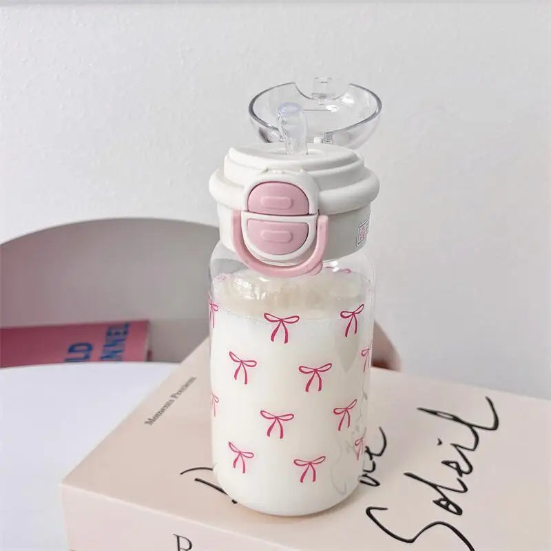 Cute Water Bottle with Straw Portable Plastic Pop-Up Cover Water Cup