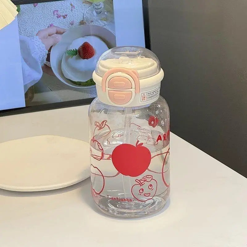 Cute Water Bottle with Straw Portable Plastic Pop-Up Cover Water Cup