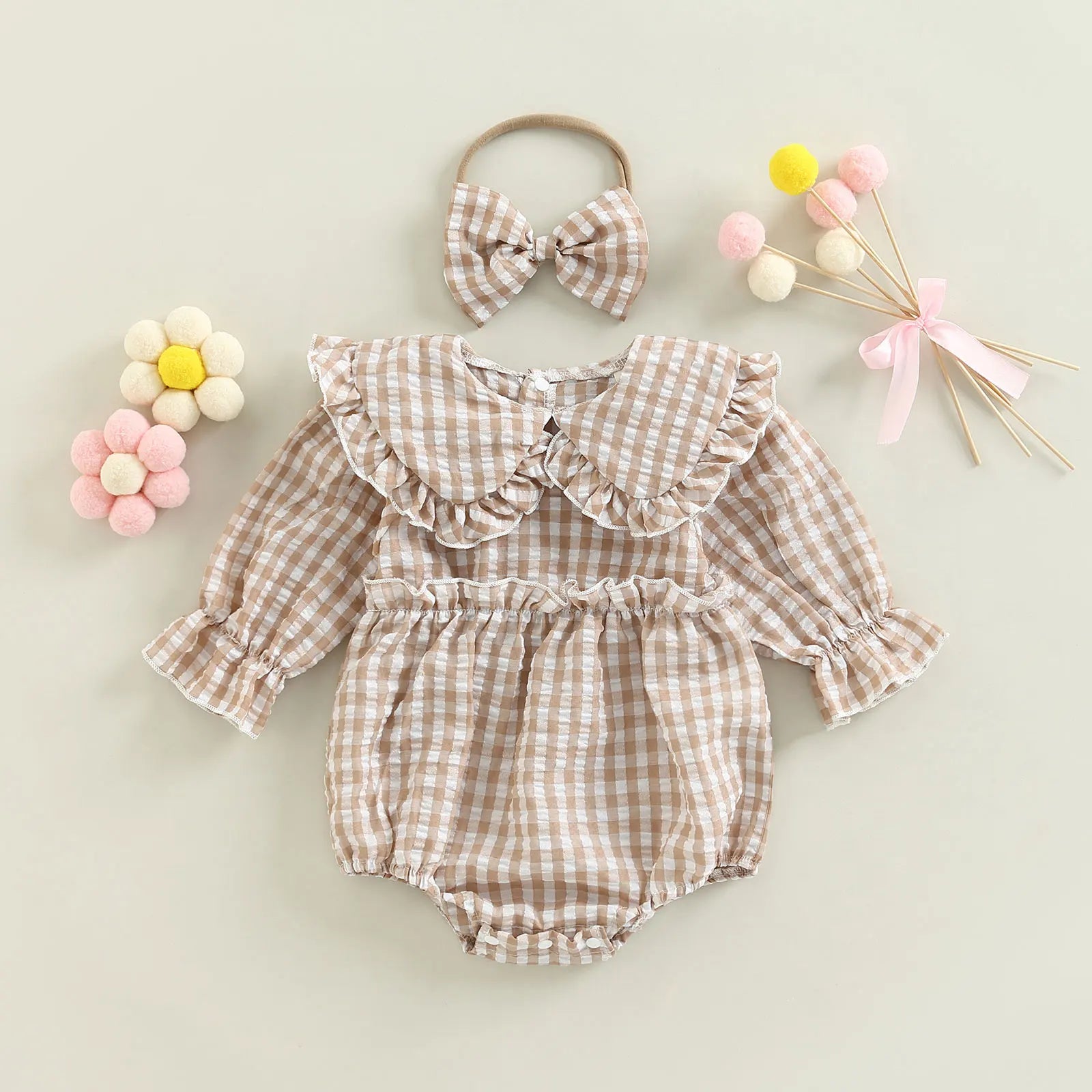 Citgeett Autumn Infant Baby Girl Fall Outfit Plaid Collar Bodysuit