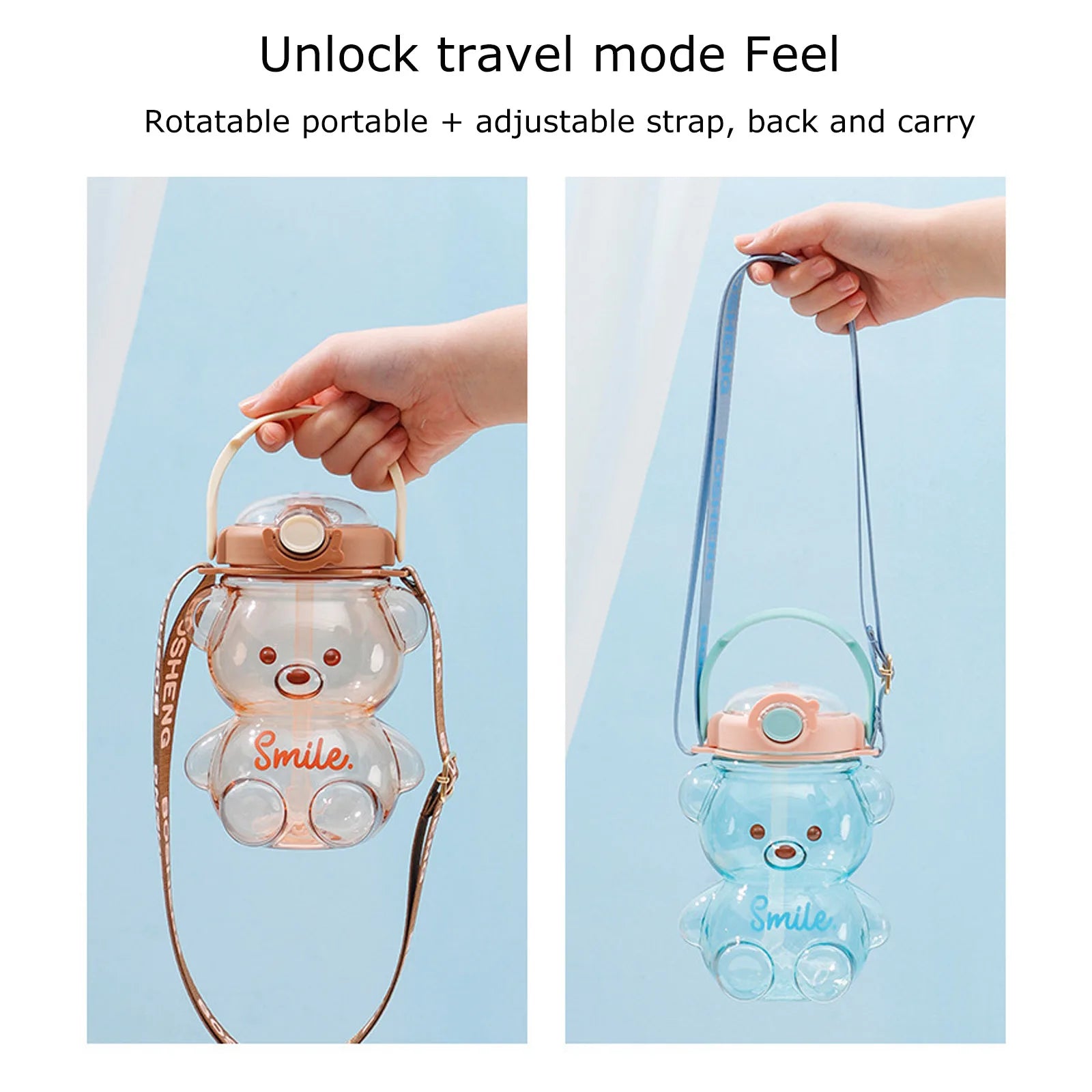 Cute Bear Cup Various Modes of Tumbler with Straw Kawaii Water Bottle