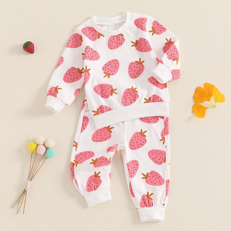 Lioraitiin Toddler Girls Fall Outfits Strawberry Print Long Sweatshirt