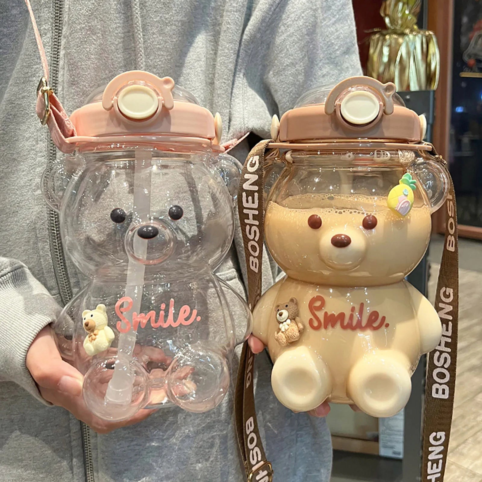 Cute Bear Cup Various Modes of Tumbler with Straw Kawaii Water Bottle