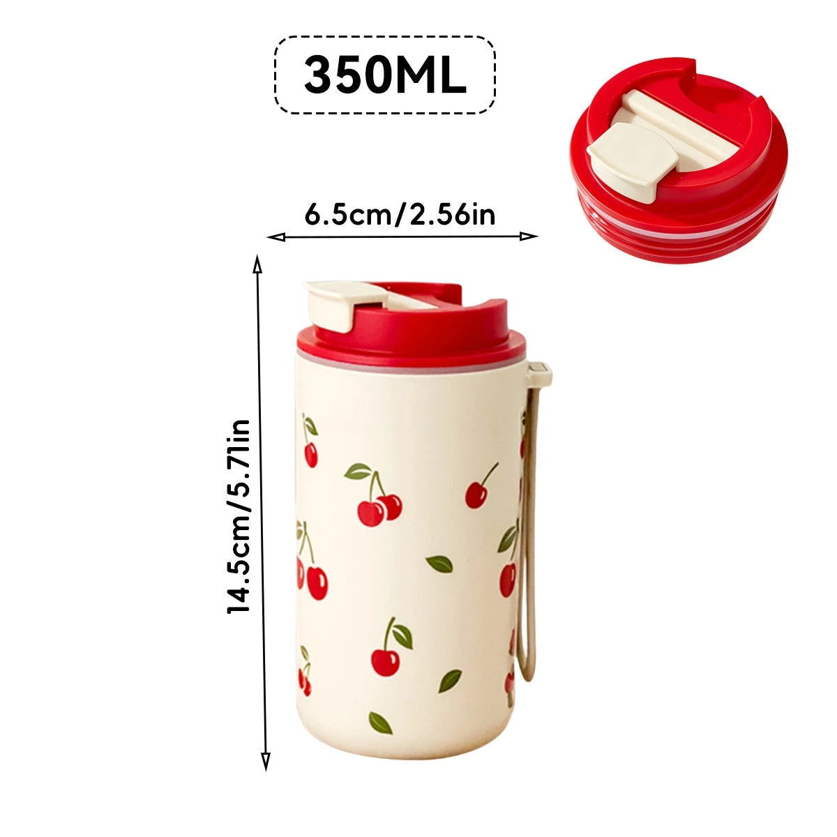 Tumbler Plastic Water Cup with Rope Cherry Pattern Milk Coffee Mug