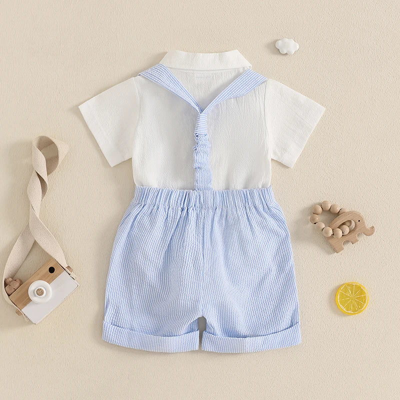 Lioraitiin Baby Boy Gentleman Outfit Solid Color Lapel Neck Romper