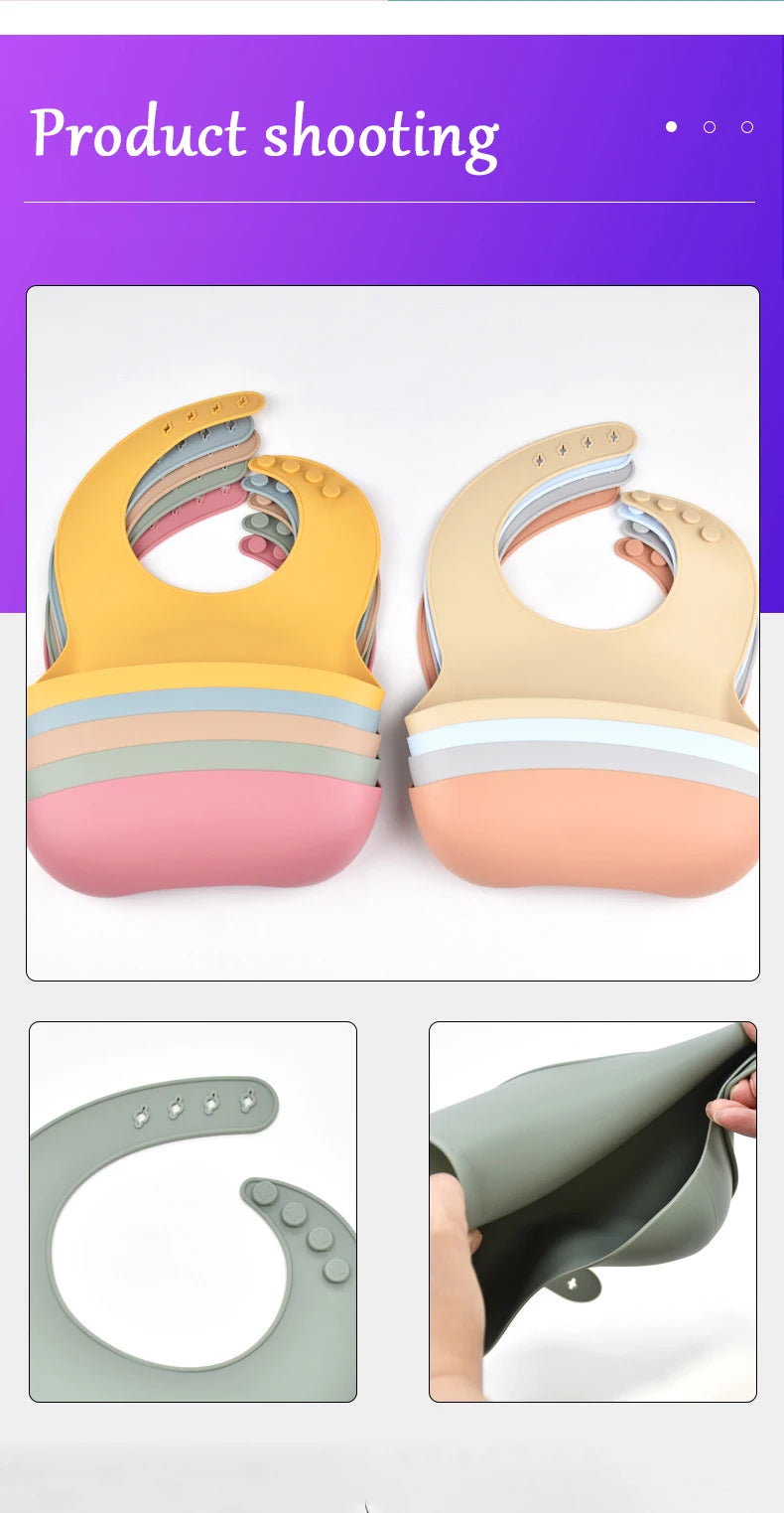 Baby Silicone Tray Bib Waterproof Soft speed Adjustable Bibs