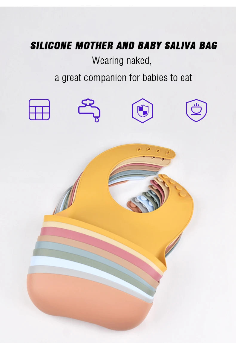 Baby Silicone Tray Bib Waterproof Soft speed Adjustable Bibs
