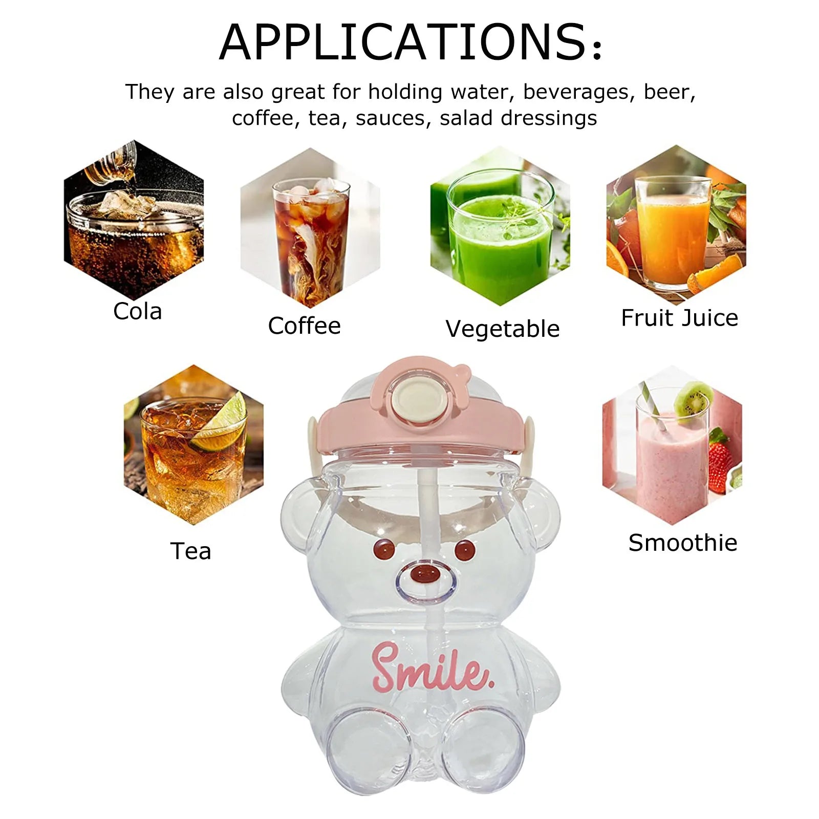 Cute Bear Cup Various Modes of Tumbler with Straw Kawaii Water Bottle