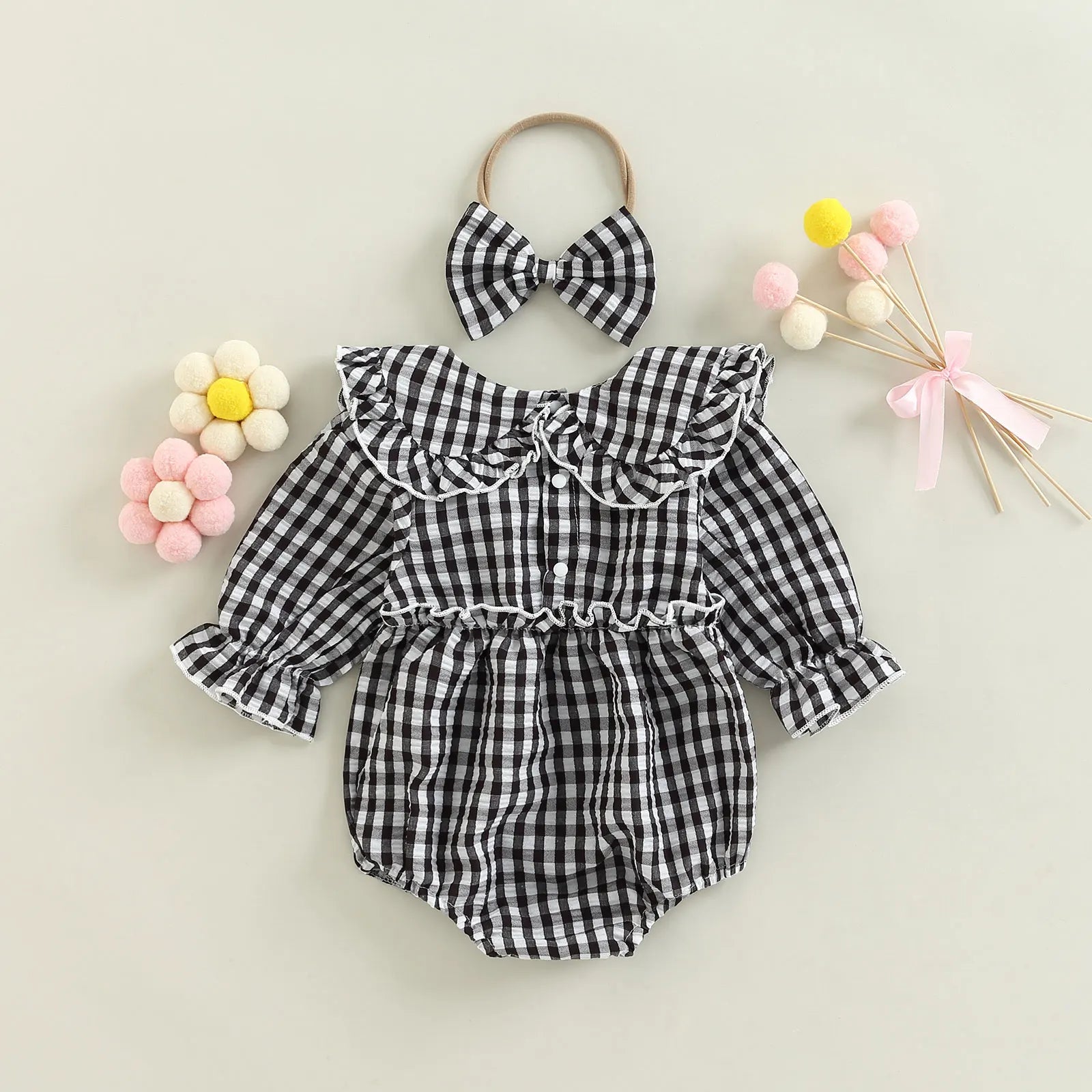 Citgeett Autumn Infant Baby Girl Fall Outfit Plaid Collar Bodysuit