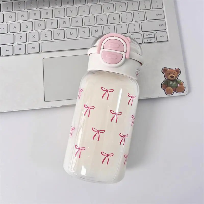 Cute Water Bottle with Straw Portable Plastic Pop-Up Cover Water Cup