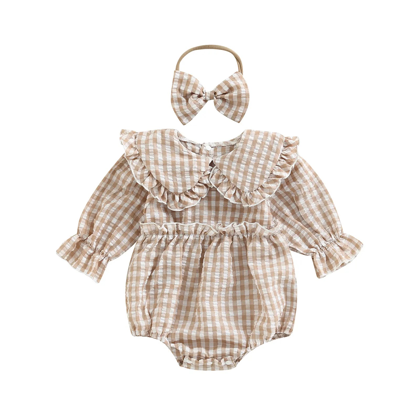 Citgeett Autumn Infant Baby Girl Fall Outfit Plaid Collar Bodysuit