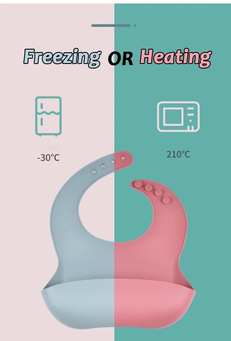 Baby Silicone Tray Bib Waterproof Soft speed Adjustable Bibs