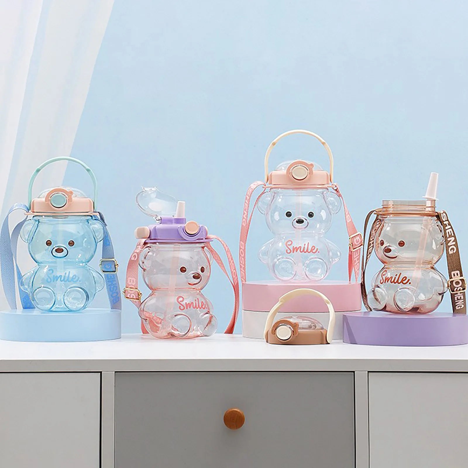 Cute Bear Cup Various Modes of Tumbler with Straw Kawaii Water Bottle