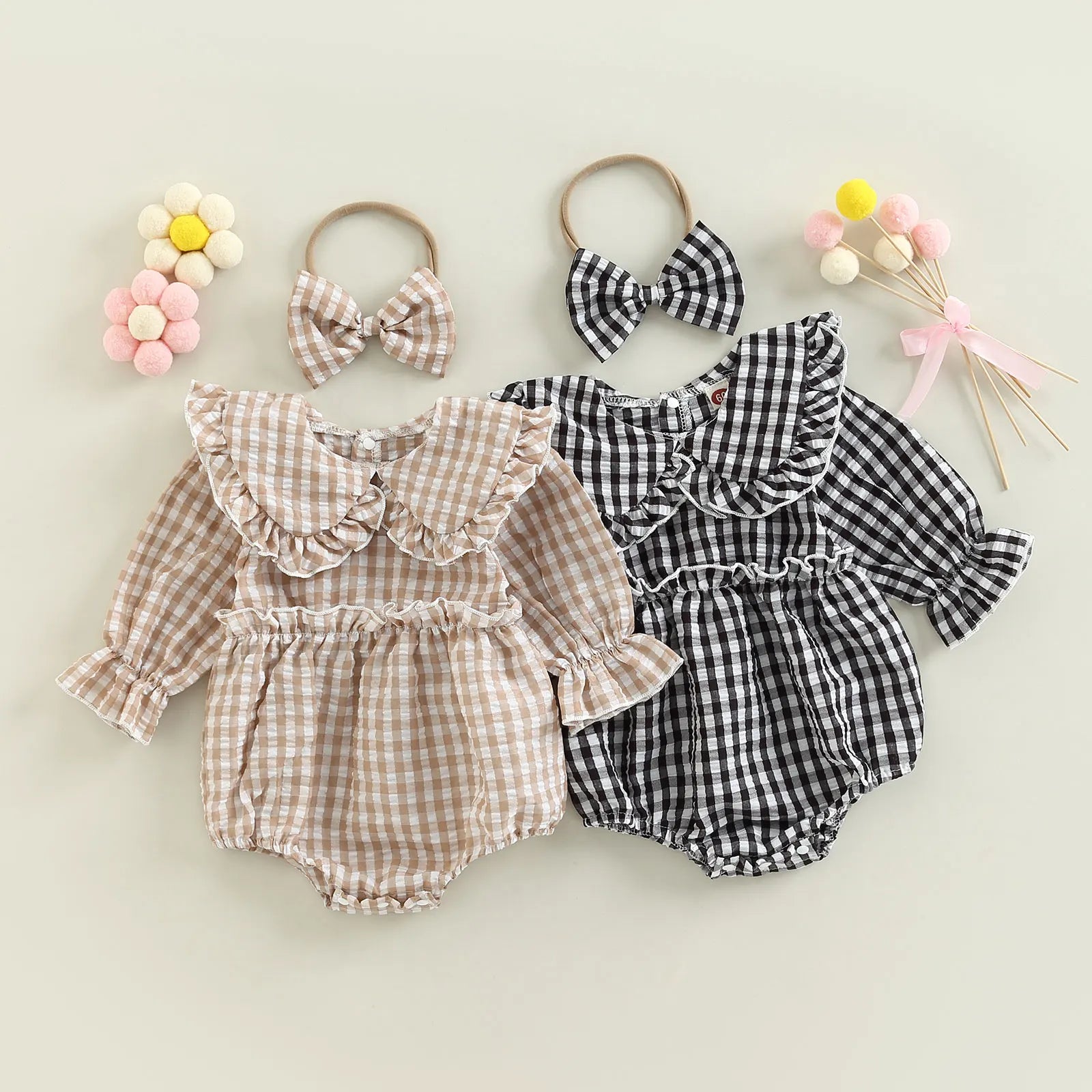 Citgeett Autumn Infant Baby Girl Fall Outfit Plaid Collar Bodysuit