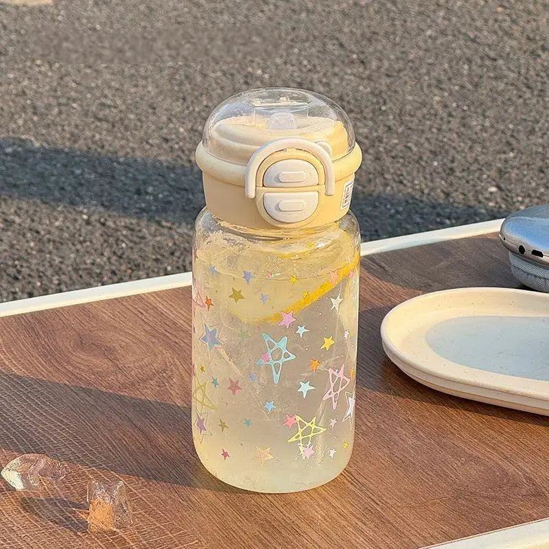 Cute Water Bottle with Straw Portable Plastic Pop-Up Cover Water Cup