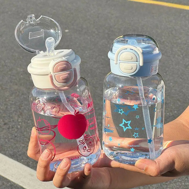 Cute Water Bottle with Straw Portable Plastic Pop-Up Cover Water Cup
