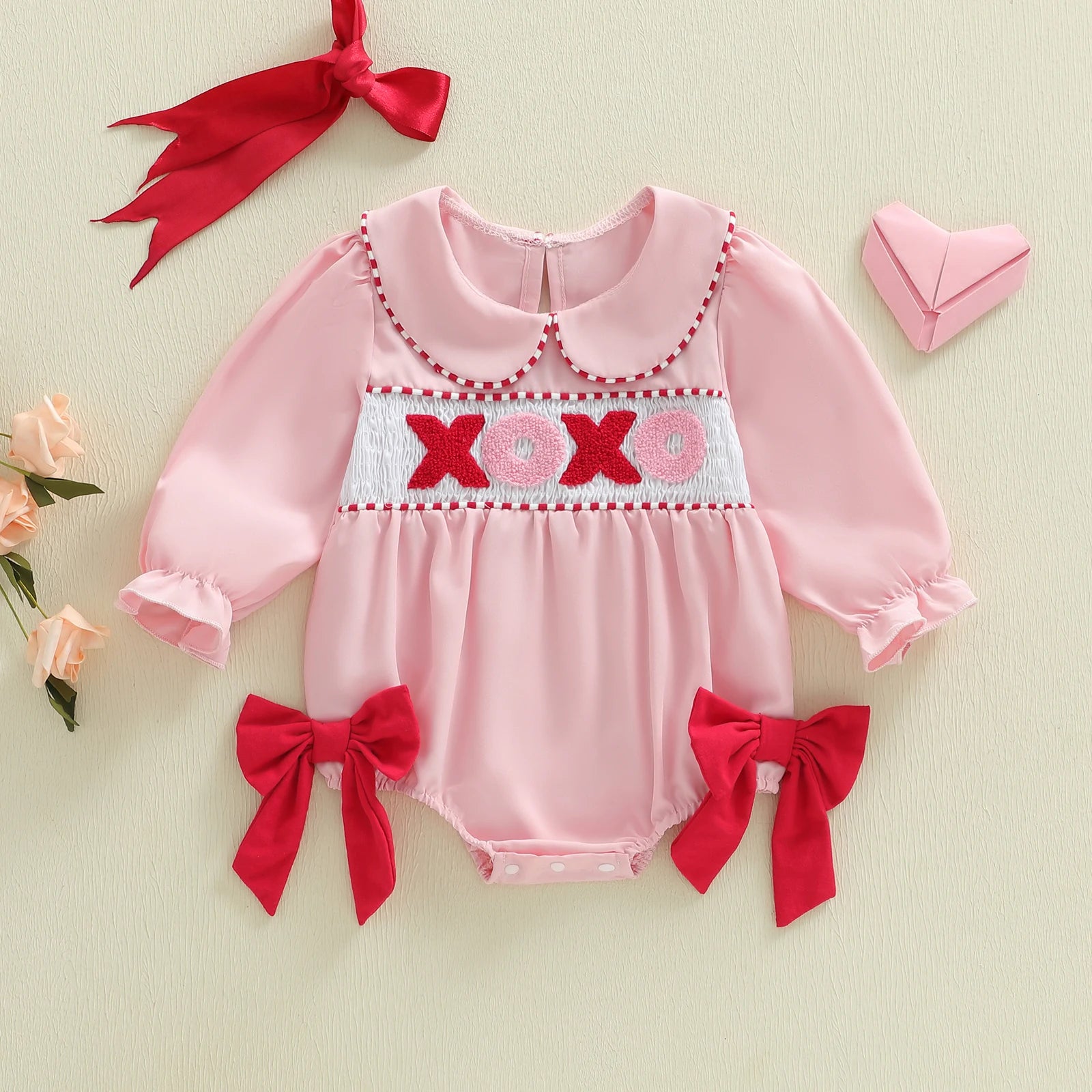 Sweetheart Baby Girl Rompers with Ruffle Sleeves and Heart Jumpsuit