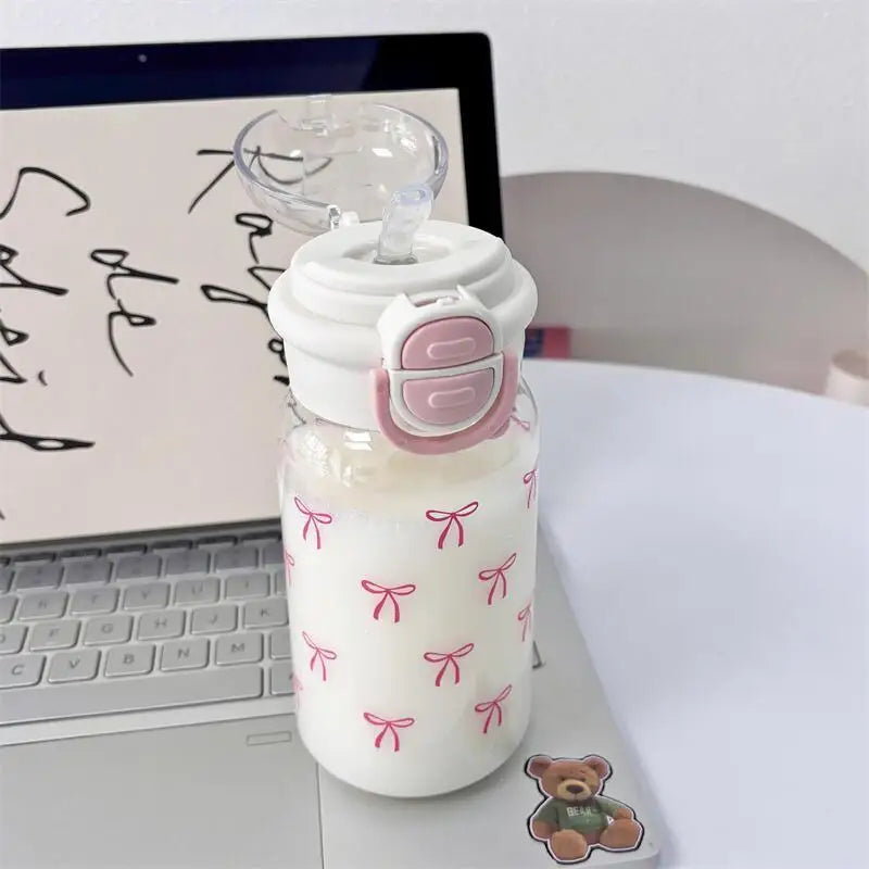 Cute Water Bottle with Straw Portable Plastic Pop-Up Cover Water Cup