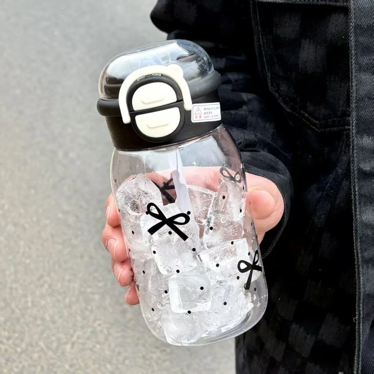Cute Water Bottle with Straw Portable Plastic Pop-Up Cover Water Cup