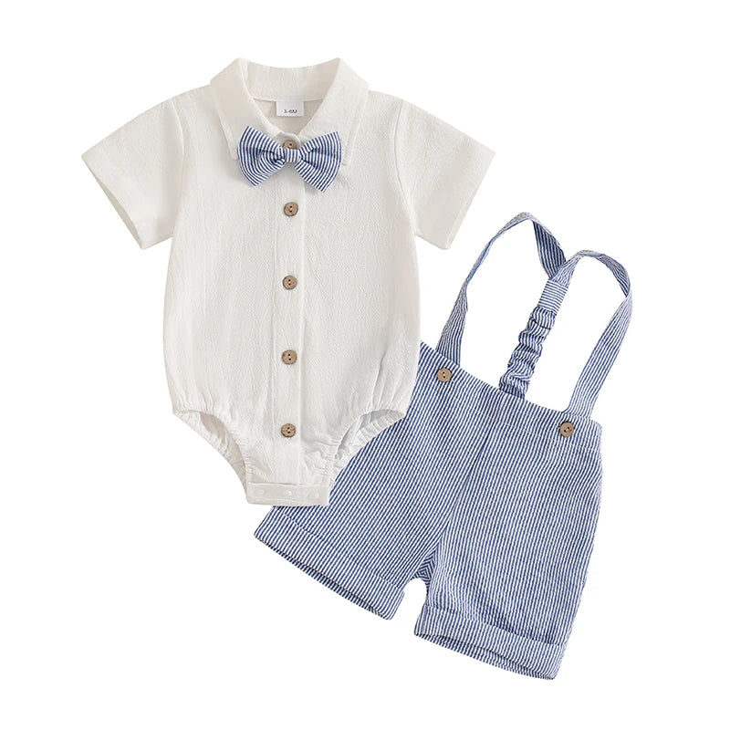 Lioraitiin Baby Boy Gentleman Outfit Solid Color Lapel Neck Romper